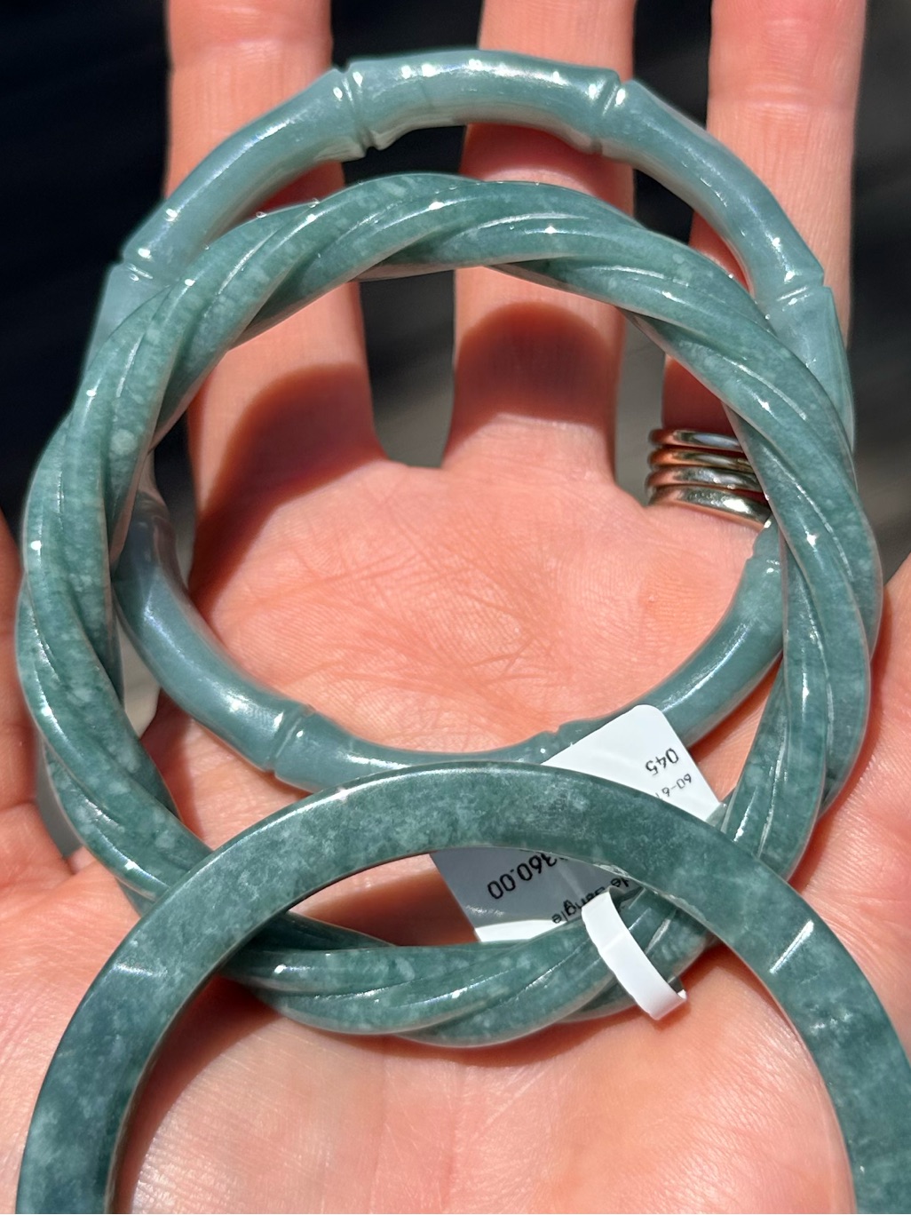 Grade A Bluewater Jadeite Jade Bangle Certified Twist Motif 60-61mm